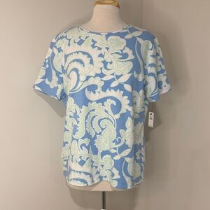 Talbots Light Blue and White Paisley Top